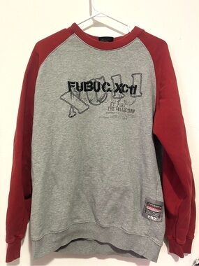 Vintage Y2K FUBU Grey & Red Raglan Sweatshirt - Men's Casual Pullover